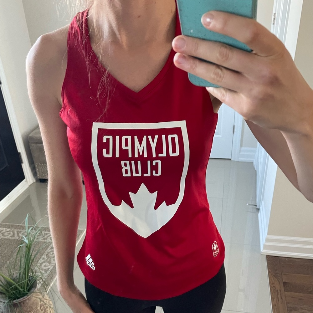Olympic Club Adidas Climalite Tank Top RacerBack Workout Sleeveless Shirt Red